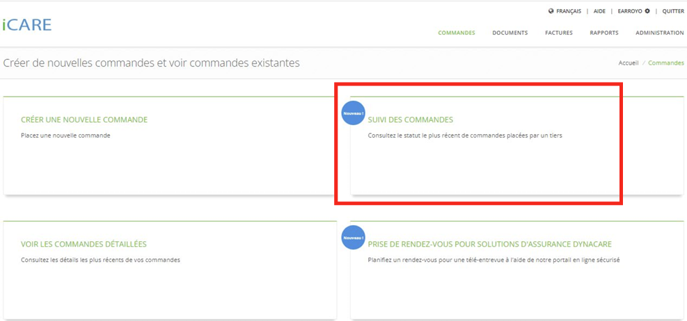 iCARE_suivi des commandes