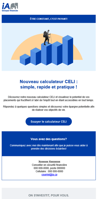 Exemple de courriel client mettant en valeur le nouveau calculateur CELI